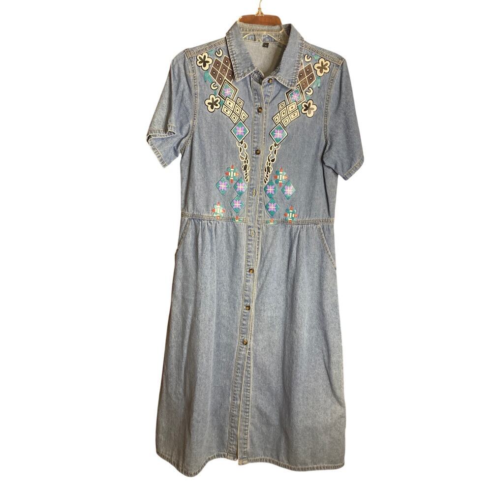 Western Chambray Art to Wear Midi Dress Small